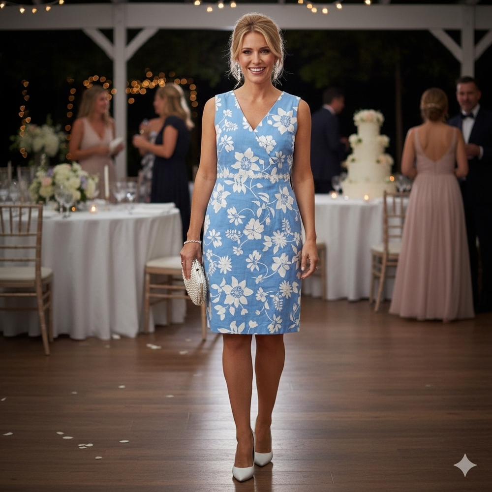 Bay Studio Baby Blue & White Floral Sleeveless Knee Length Dress Size Large
